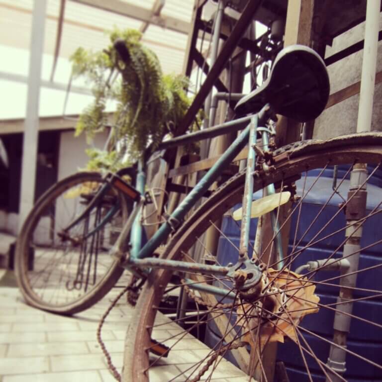 Old bicycle locked up outside