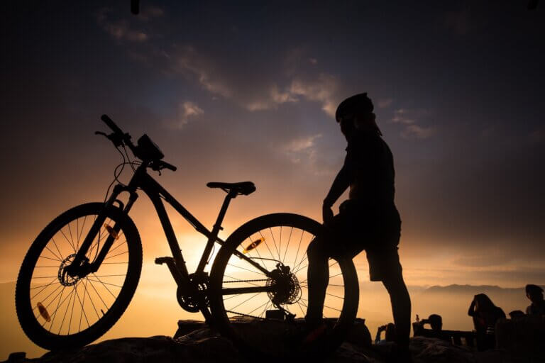 Mountain biker at sunset